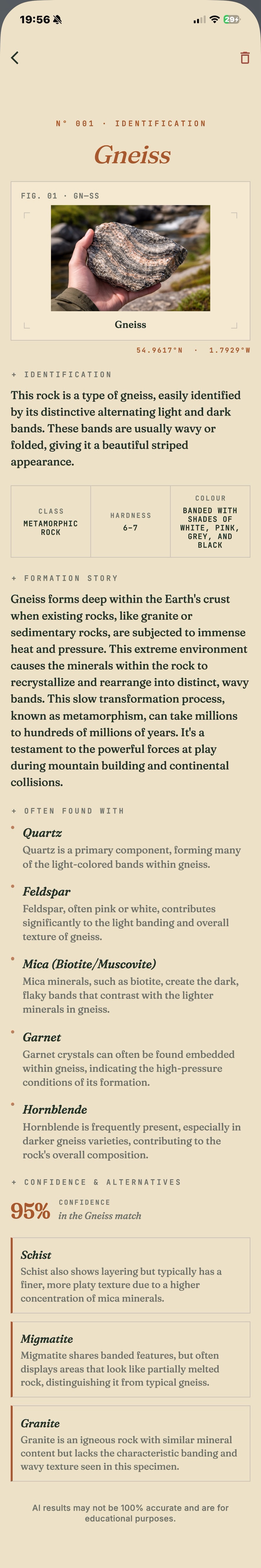 AI Rock & Mineral Identification — app screen